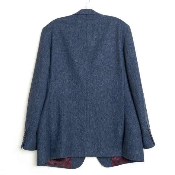 Cordings London Herringbone Tweed Blazer 44R Navy 100% Wool Jacket - Picture 2 of 15